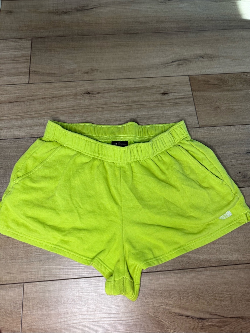 The North Face Neon Lime Green Sweat Shorts Womens L Y2K Lounge Athletic